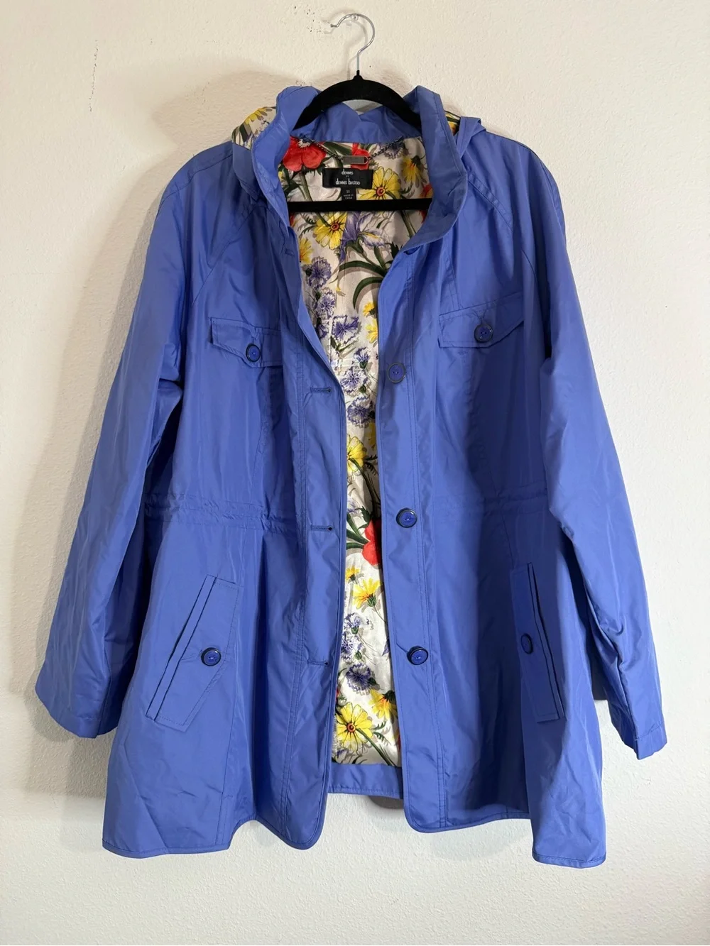 Dennis Basso Blue Floral Lined Anorak Rain Jacket Plus Size 2X